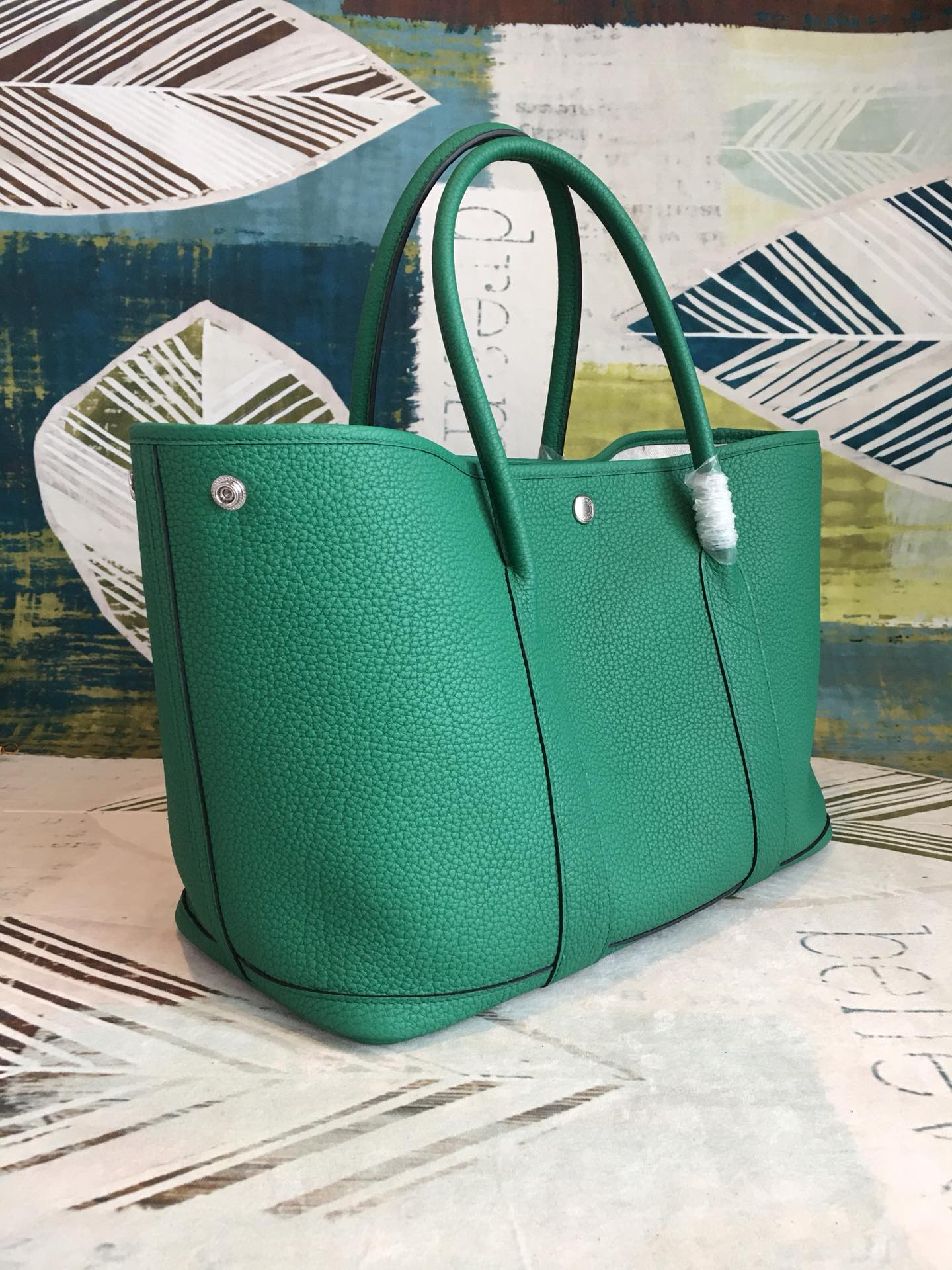 Hermes Garden Party 36cm Tote Handbag In Green Clemence Leather